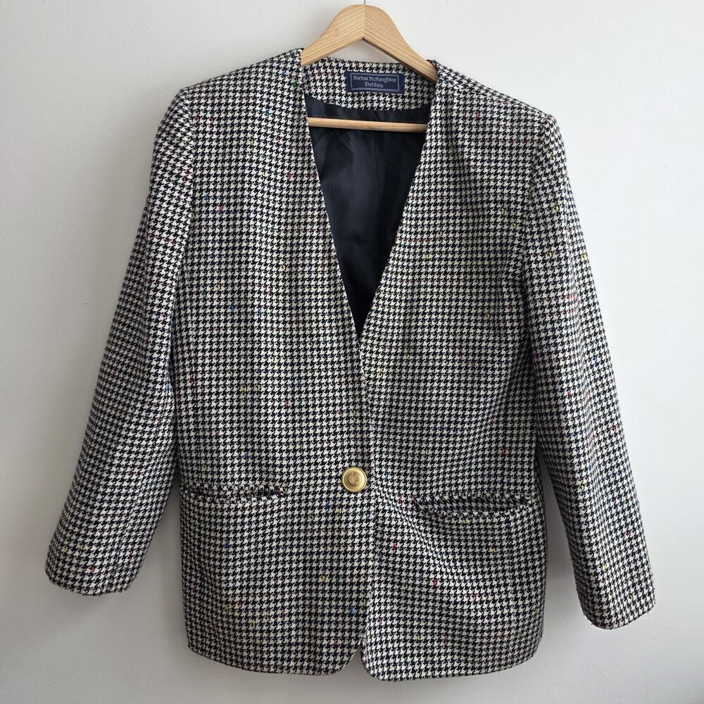Norton McNaughton Houndstooth Black White Preppy Old Money Academia Petite Med